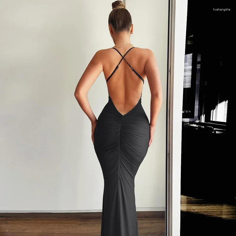 Summer Fishtail Long Dress with Backless Sling - Sexy Solid Color casual Dress Summer Fishtail Long Dress with Backless Sling - Sexy Solid Color casual Dress