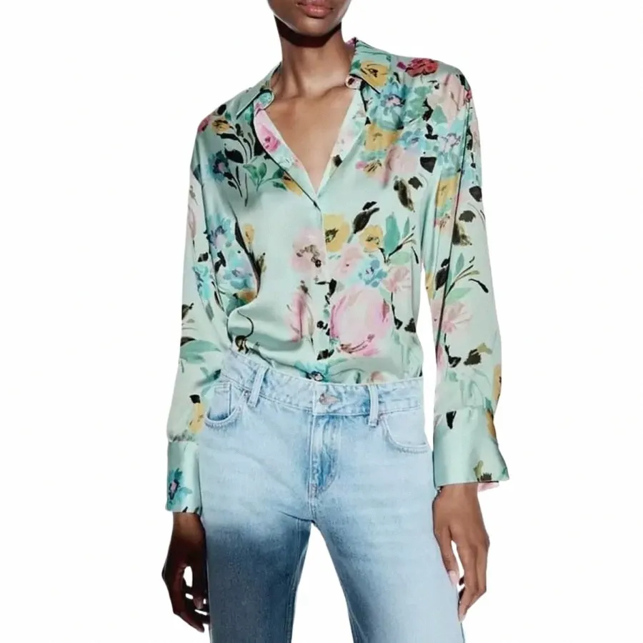 Woman 100% Pure Silk Floral Shirts Long Sleeves Single