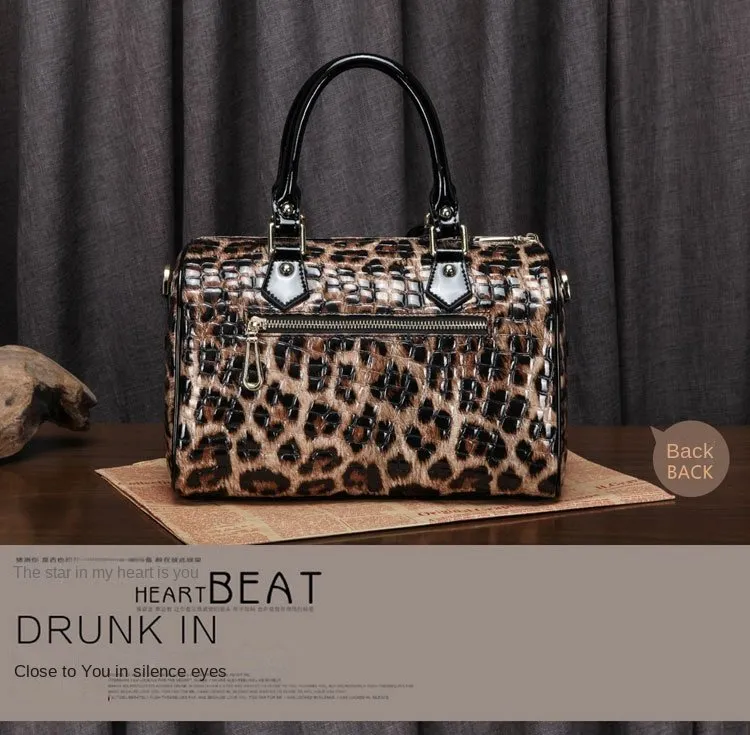 Genuine Leopard Print Cowhide Handbag - Crossbody Shoulder Bag With Adjustable Strap - View #8