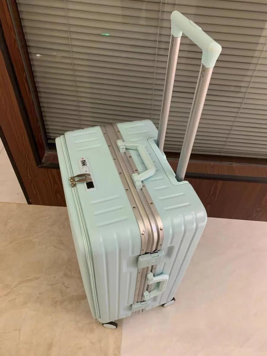 Open Frame Large Aluminum Rolling Luggage with Charging Station and Cup Holder Multi Functional Travel Suitcase