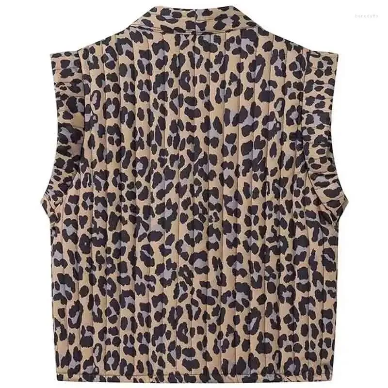 Women s Vests Vest Spring 2024 Leopard Print Waistcoat V Neck Short Sleeve Cardigan In Outerwears Elegant Fashion Ladies