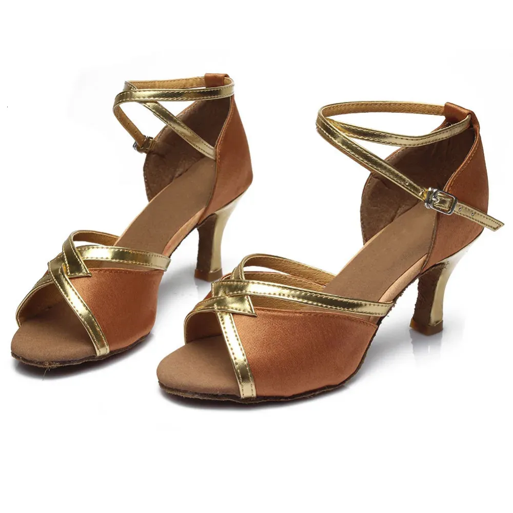 HROYL Dance For Girls Ladies Womens Ballroom Tango Salsa Dancing Latin Medium Heels Practice Training Shoes 240617_vogvips.com