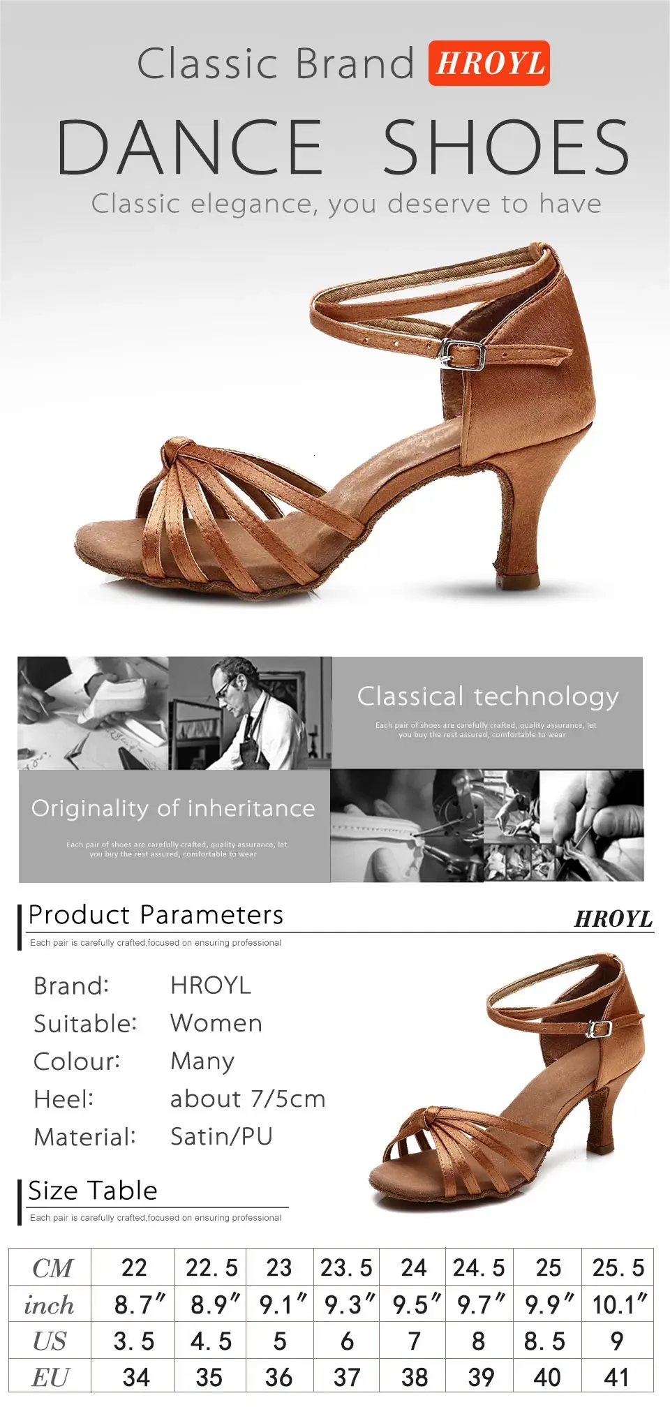 HROYL Dance For Girls Ladies Womens Ballroom Tango Salsa Dancing Latin Medium Heels Practice Training Shoes 240617_vogvips.com