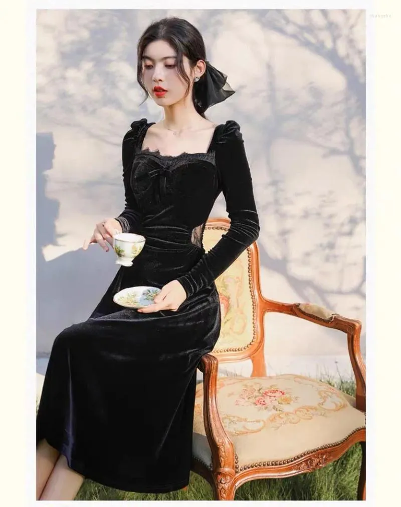Y2K Vintage Black Lace Patchwork Velvet Midi Dress with Square Collar for  Autumn Winter Women from Dhgate Basic & Casual Dresses - price 40.07
