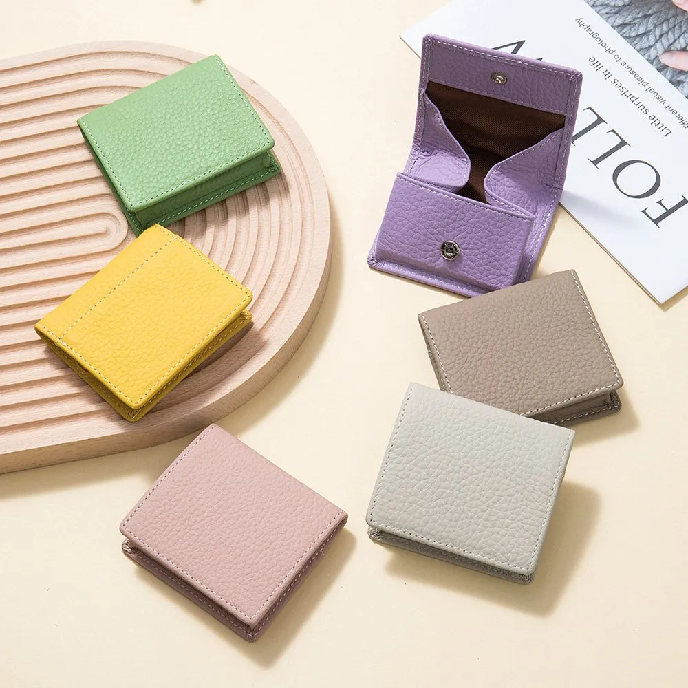 Soft Cowhide Genuine Leather Mini Coin Non Custodial Wallet with Card Holder - Compact and Simple Student Card Storage Bag for Men and Women