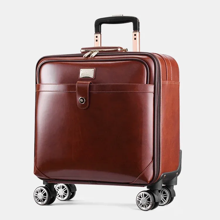 DHgate Luxury Real Leather Trolley Suitcase Durable Rolling Luggage for Business Travel 16 20 inch Bags Luggage Accessories