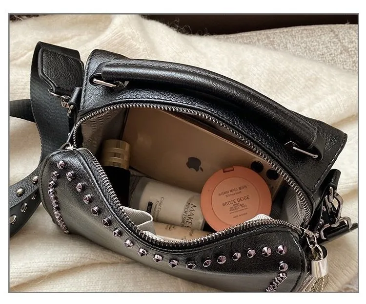 【KOOLOSET】Rivet Detail Zipper Cross Bag KOOLOSET】Rivet Detail Zipper Cross Bag Retro Leather