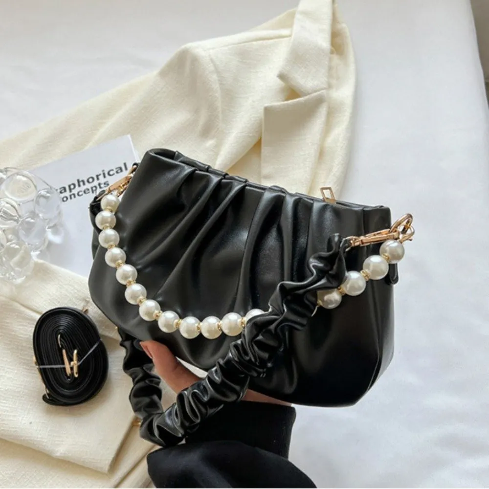 ✿Pearl Chain PU Leather Pleated Crossbody Handbag ✿ from Dhgate
