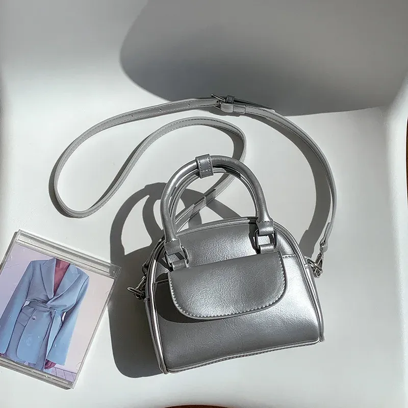 Mini Womens PU Boston Bag with Lock Embellishment and Zipper