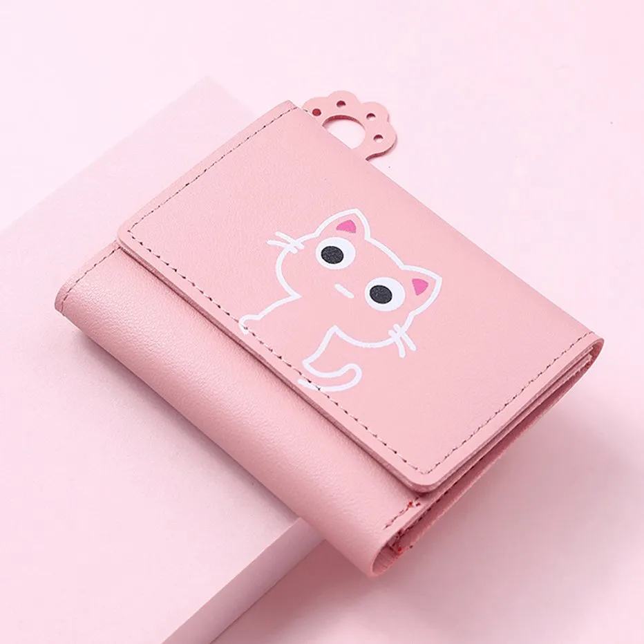Kawaii Kitty Cat Wallet With Keychain – PU Leather, Pink, Card Slots & Photo Holder - View #3