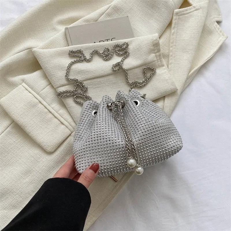 DHgate.com:Sparkling Rhinestone Bucket Bag - Chic Pearl