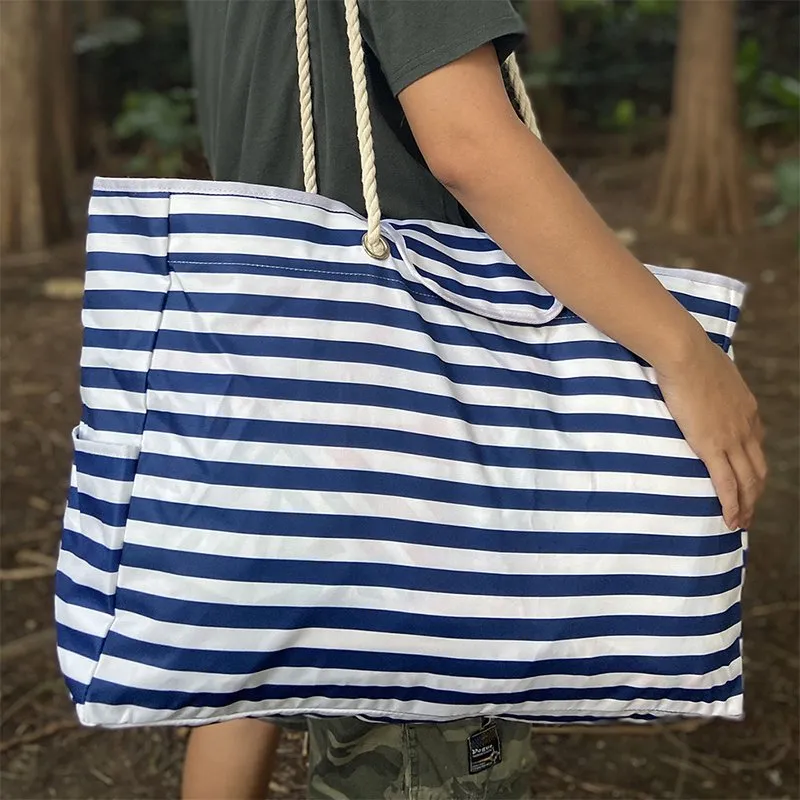 Striped Waterproof Beach Foldable Beach Bag For Women Extra Large Lightweight And Durable With Zipper For Swim And Pool O3PJ From Sleekshoulder 26.06 DHgate.Com