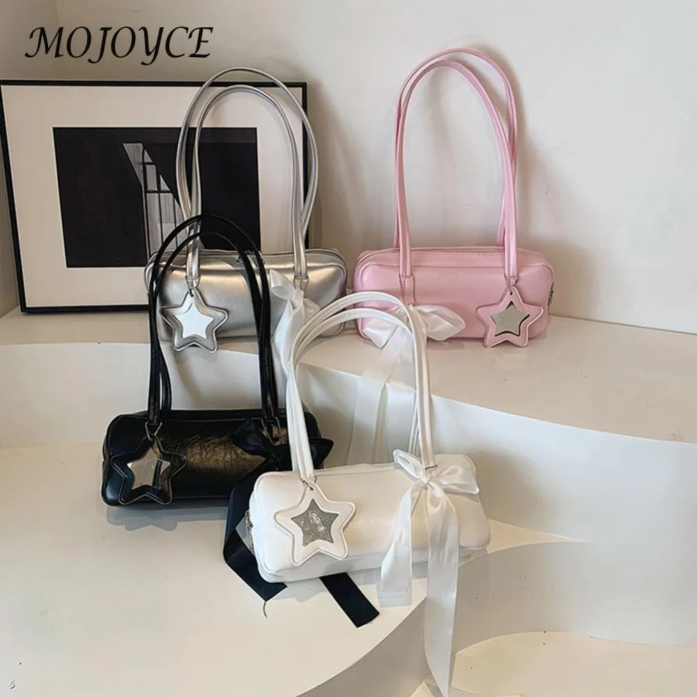 Y2K Star Charm Shoulder Bag - Trendy PU Leather Bow Underarm