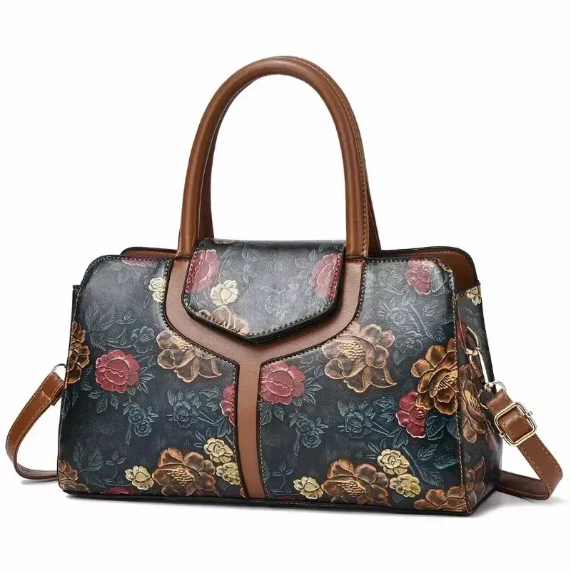 DHgate.com:Retro PU Leather Shoulder Tote Bag with Floral