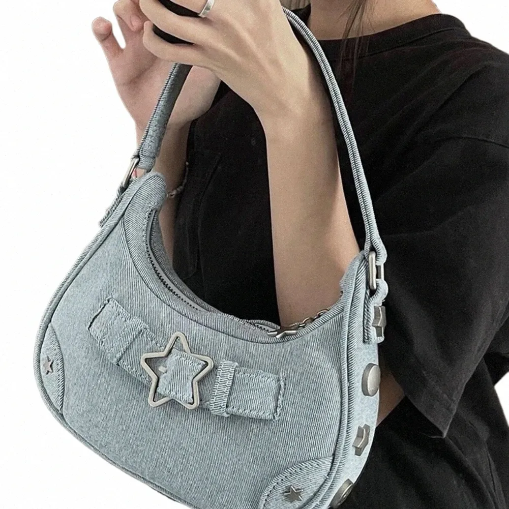Vintage Denim Star Denim Handbag For Women Stylish Hobo Shoulder And