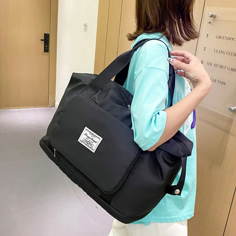 DHgate High Quality Foldable Nylon Double Zipper Travel Tote Bag for Women Black with Pink Lining Set of 2 Bags Luggage Accessories