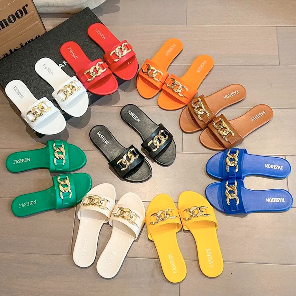 2025 Fashion Buckle Large‑Size Flat Non‑Slip Open‑Toe Slides – Women’s Trendy PVC Sandals