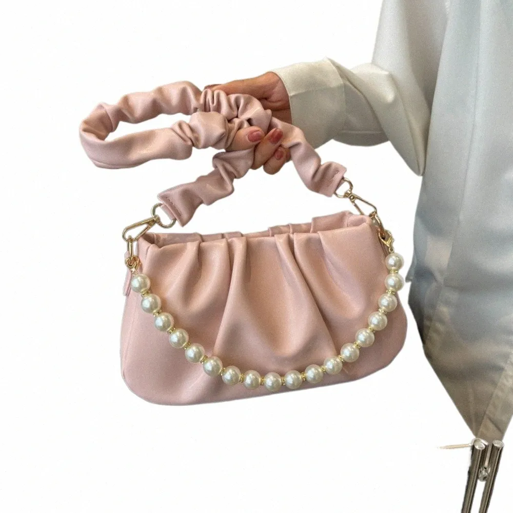 ✿Pearl Chain PU Leather Pleated Crossbody Handbag ✿ from Dhgate