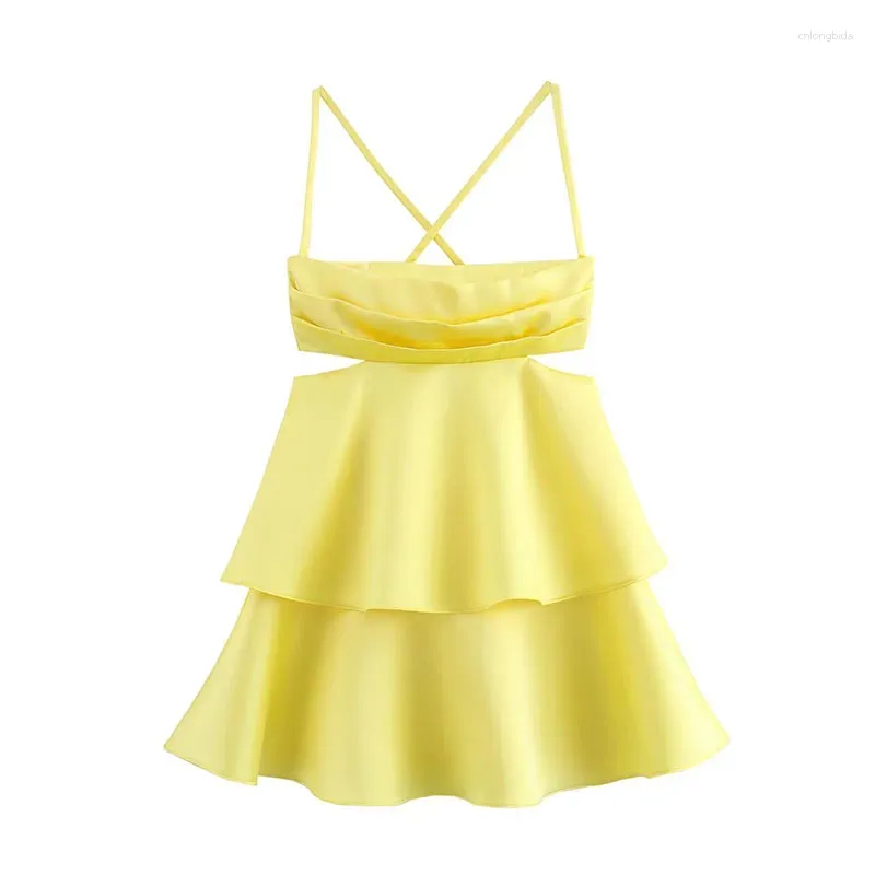Womens Casual Mini Dress Yellow Square Collar Sleeveless Backless Hollow  Out Zipper Summer Polyester from Dhgate Basic & Casual Dresses