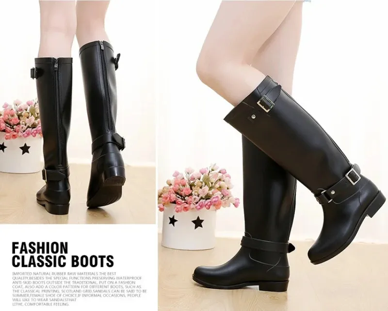 Waterproof Rubber Work Black Riding Boots For Women With Back Zipper Round Toe And High Rain Protection Fashionable Water Shoes Botas De Caza Espanolas 240618 From Longda007 35.88 DHgate.Com