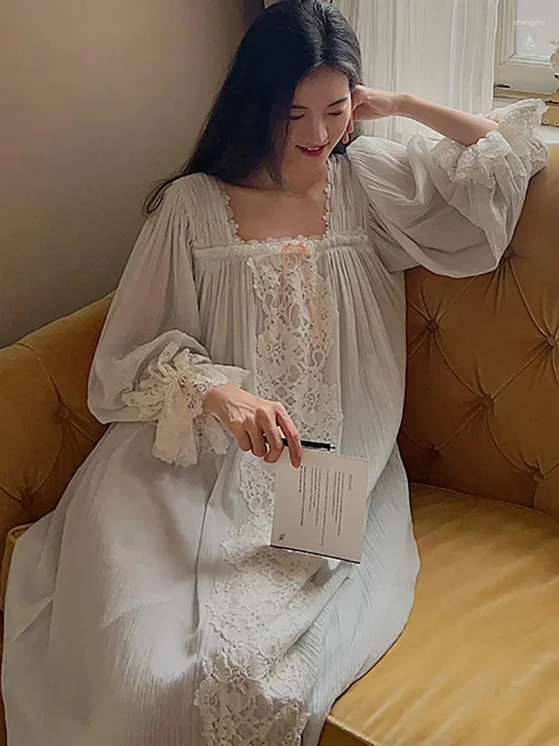 AVIIER Women's Victorian Nightgown - Long Sleeve Cotton Sleepwear With Pockets S-XXL