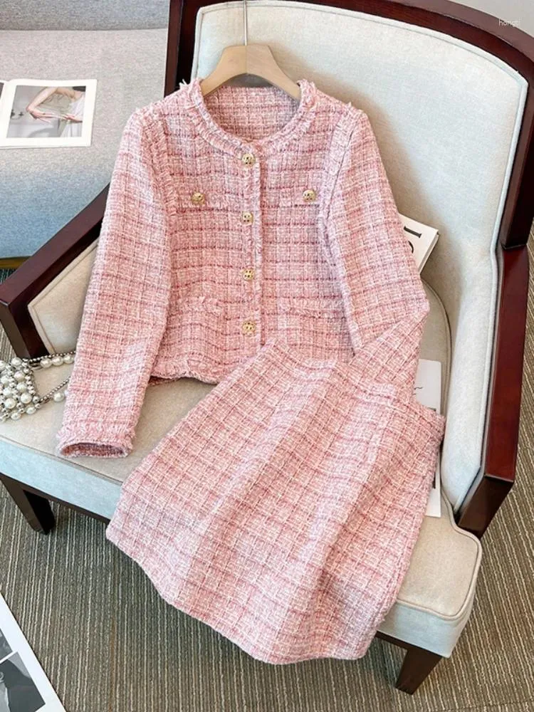 Pink Tweed Work Dress Set, Autumn Winter Outfit | DHgate