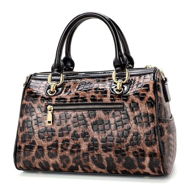 Leopard Print Genuine Leather Women's Shoulder Bag | Large Capacity Square Handbag
