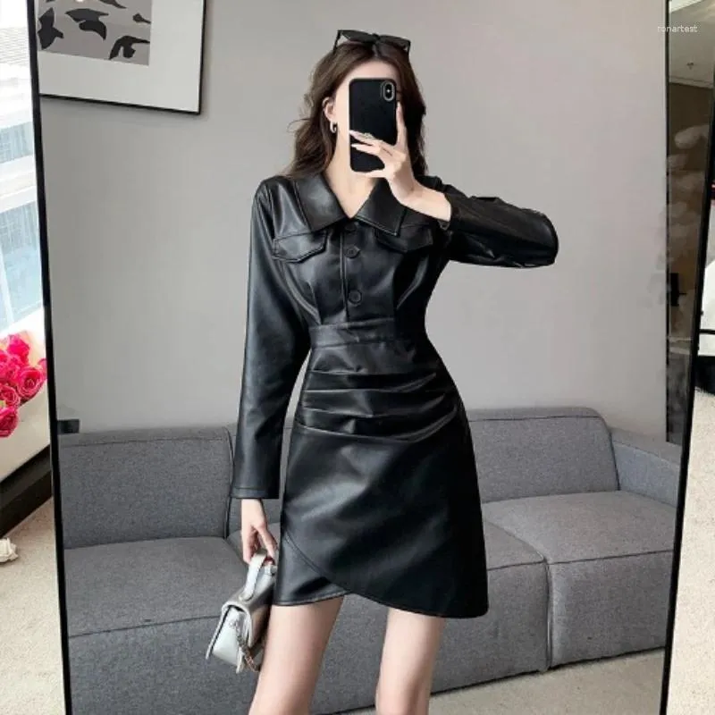 High Waisted Black PU Leather Irregular Black Jumper Dress For Women Casual Slim Above Knee Length Pleated Spring Fall Collection 2024 From Ronartest 38.37 In Bulk DHgate.Com