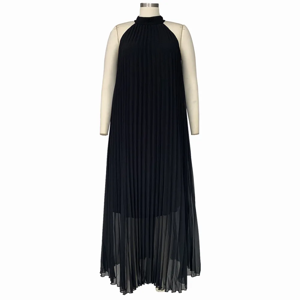 Women Plus Size Sleeveless Chiffon Halter Neck Pleated Loose Long Casual  Maxi Dress XL-5XL from Dhgate Plus size Dresses - price 26.73