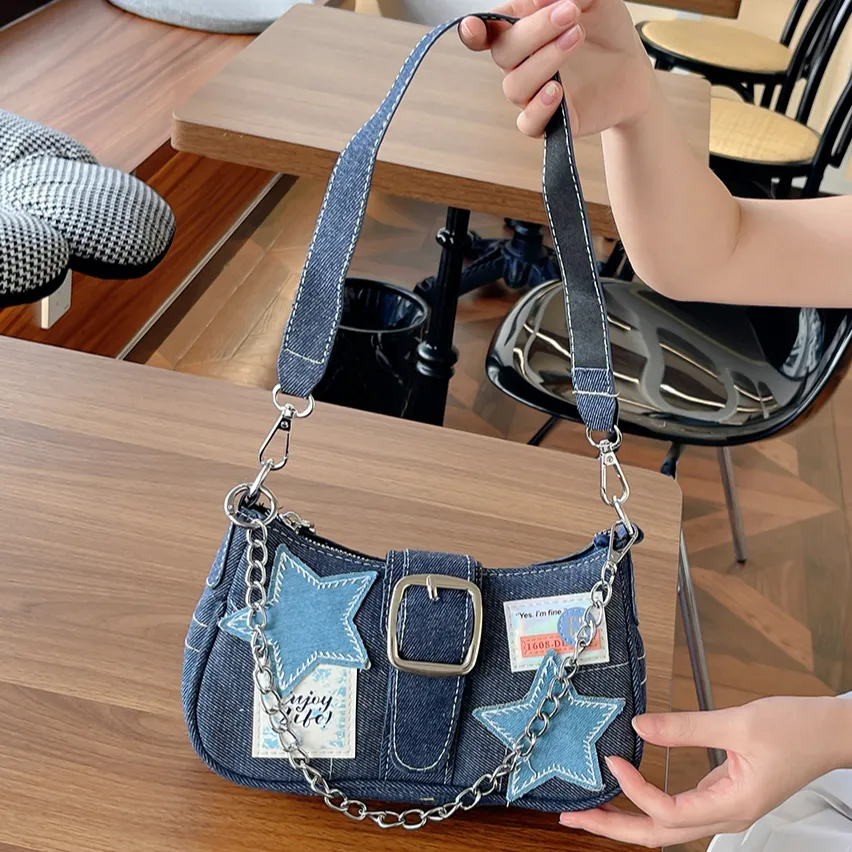 DHgate.com:Retro Y2K Star Pattern Denim Shoulder Bag, High DHgate.com:Retro Y2K Star Pattern Denim Shoulder Bag, High