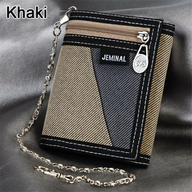 Men's Denim Trifold Wallet – Blue Canvas, Jean Pocket Style – Multiple Card Slots & Zippered Sections