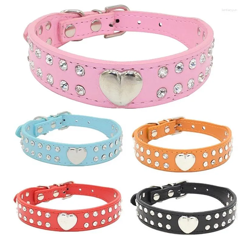 DHgate Bling Rhinestone Studded Peach Heart Leather Pet Collar for Small Dogs and Cats Pet Supplies