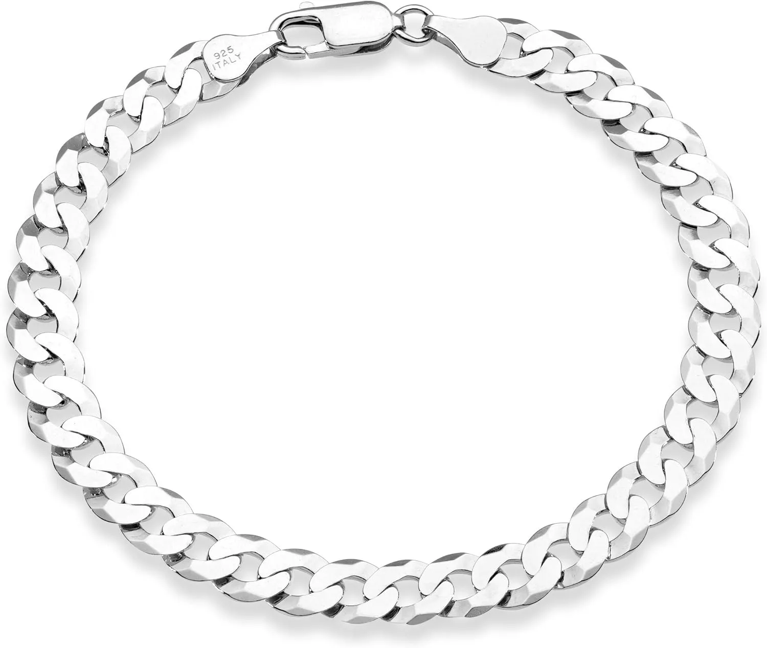 Italian 7mm Solid Diamond-Cut Cuban Link Chain Bracelet in 925