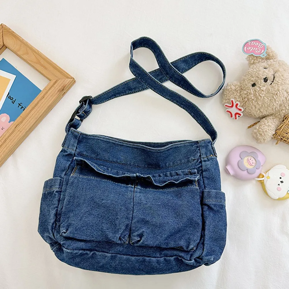 DHgate Denim Shoulder Bag Vintage Style Messenger Bag with Large Capacity Bags Luggage Accessories