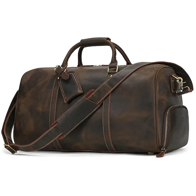 Retro Leather Travel Bag for Men - Large Capacity Duffel, Shoulder