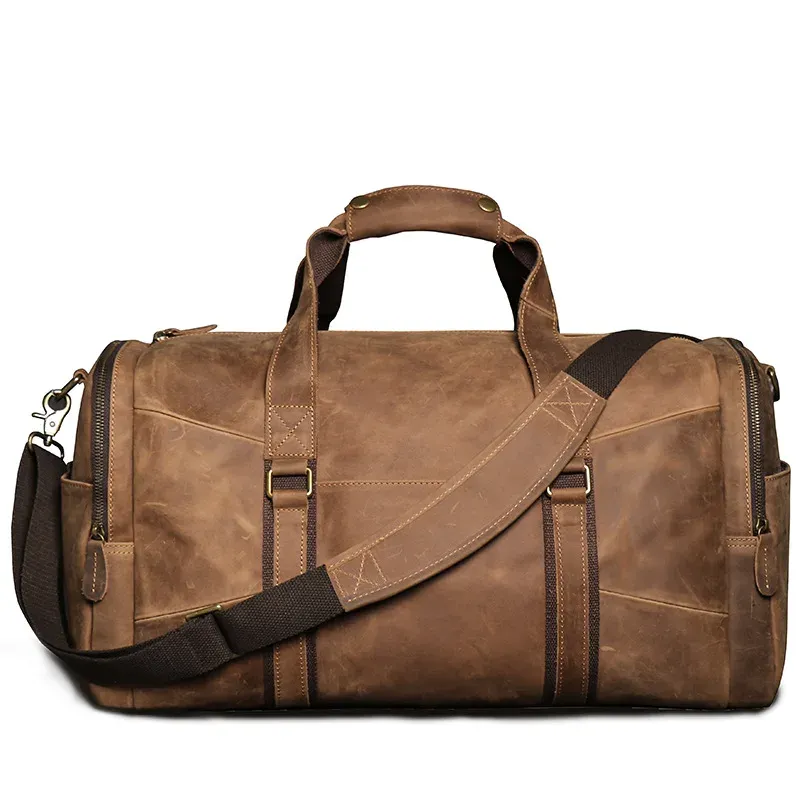 Mens Vintage Genuine Leather Travel Bag Big Crazy Horse Leather Weekend Bag Casual Menger Shoulder Bag Carry On Lage N31U From 183 53 DHgate