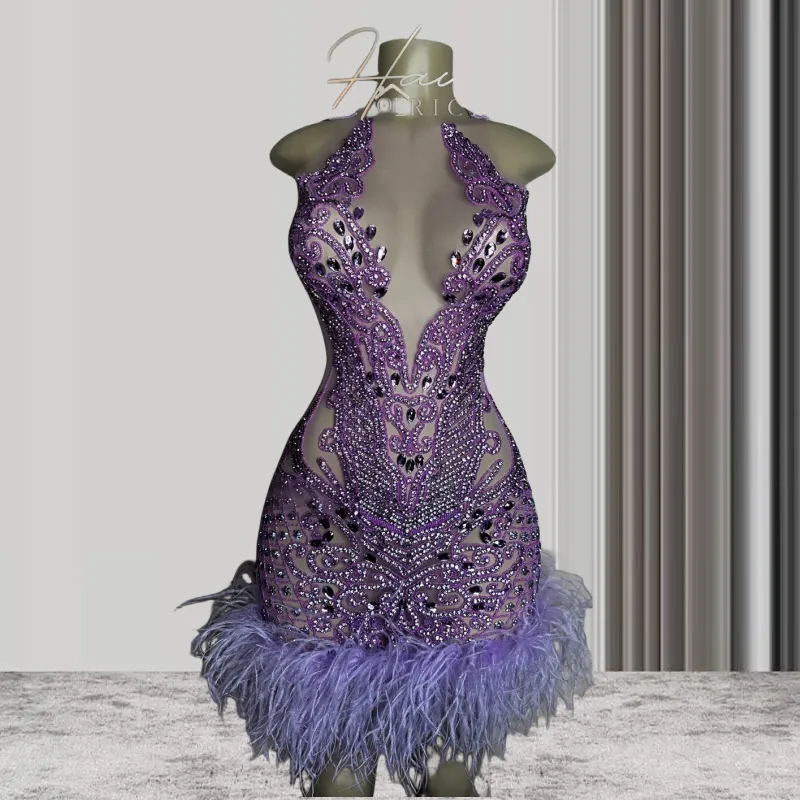 Purple Crystal Feather Short Cocktail Dress ... From Jjsfashion, $157.19 |  DHgate.Com