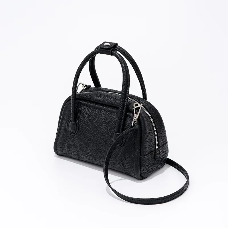 Ladies Mini Boston Leather Crossbody Bag with Zipper and Lock