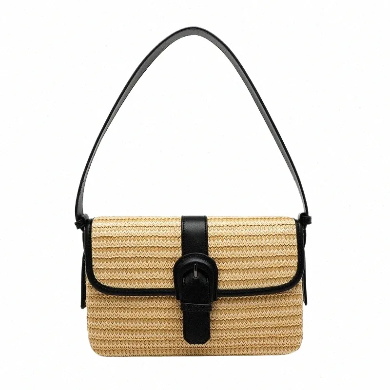 Handmade Wicker Rattan crochet shoulder bag for Women and Men Designer Woven Handbag for Summer Beach Small Purse Q6KY