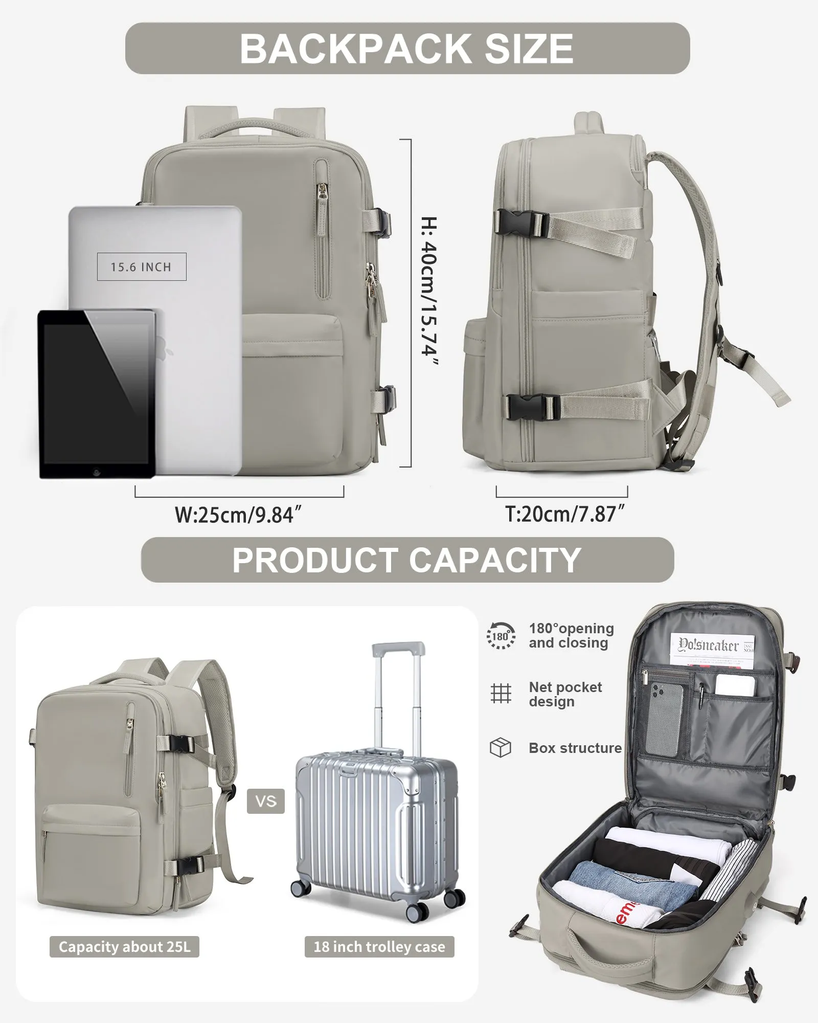 Travel Laptop Backpack, Flight Approved Carry-On | Water Resistant Anti-Theft Daypack With USB Port, Fits 16" Laptop