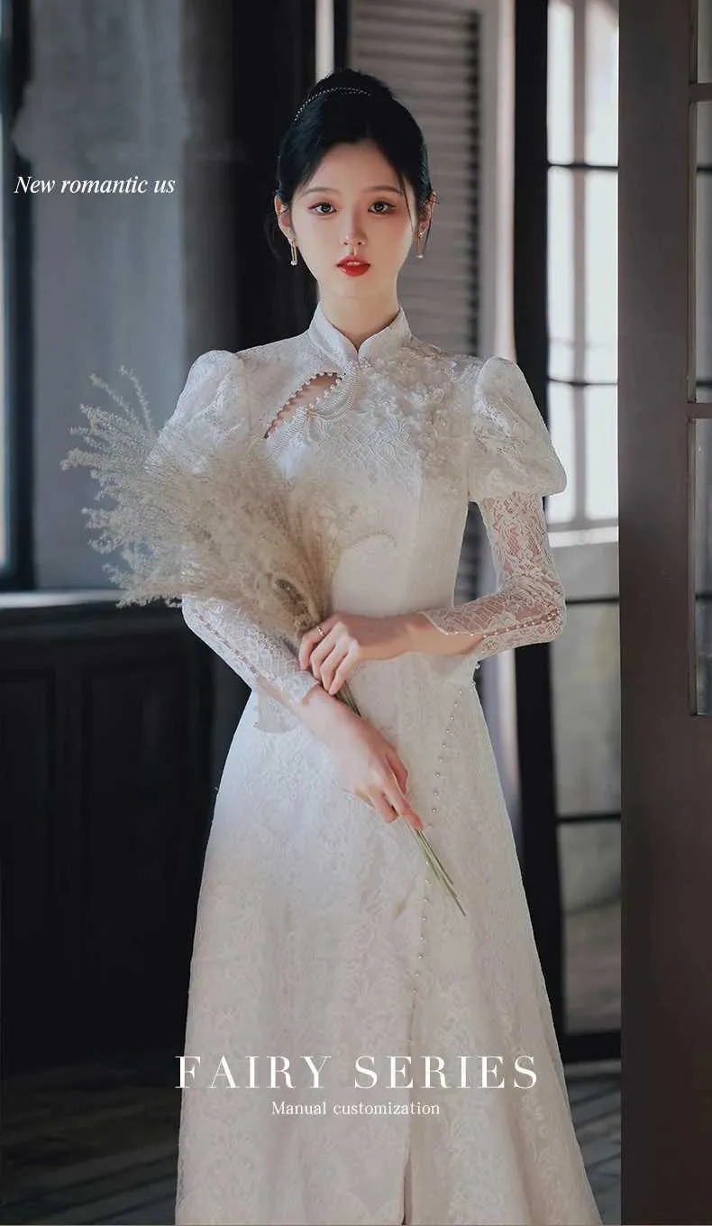 Runway Dresses White Cheongsam Wedding Dress Vintage Style Chiffon Mini  Length Short Sleeve from Dhgate Runway Dresses - price 66.66
