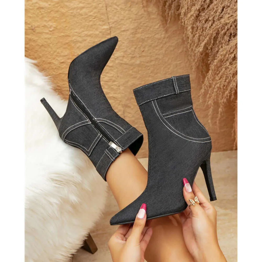 Denim wedge booties deals