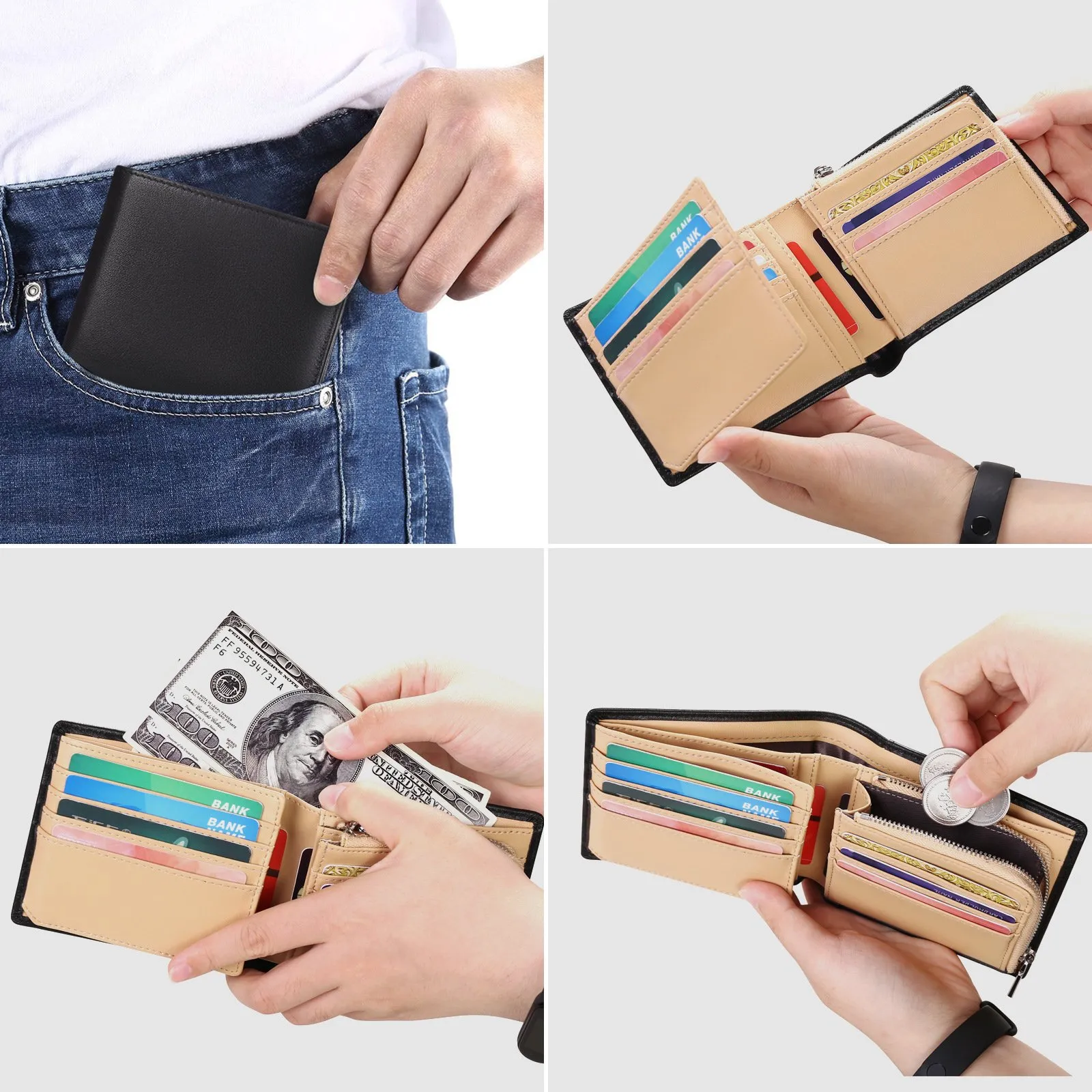 SENDEFN Women's Large Capacity RFID Blocking Leather Wallet With Checkbook Holder - Natural-Beige - View #8