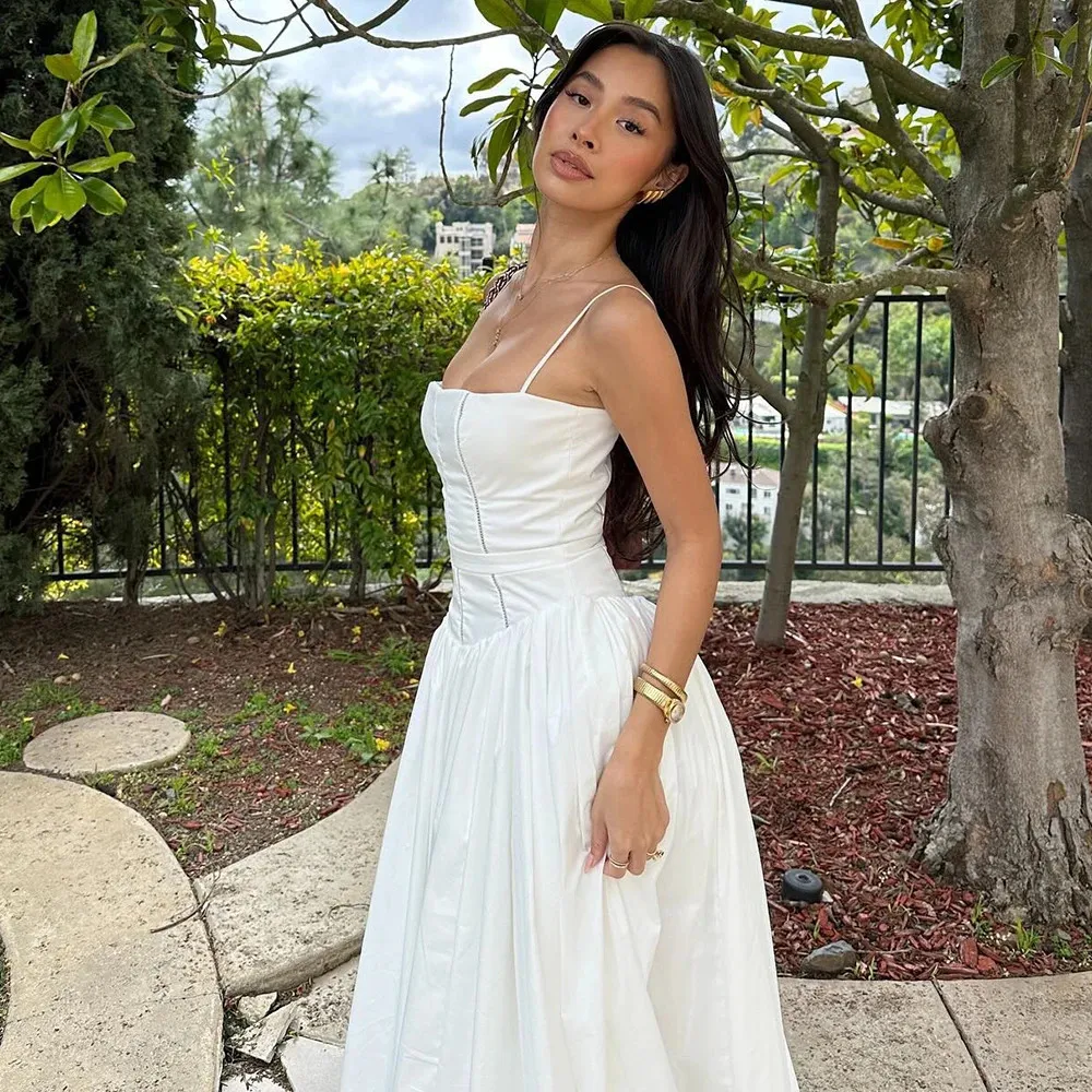 Elegant White Long Party Dresses 2024 Mingmingxi Summer Hollow Out Flare Dresses