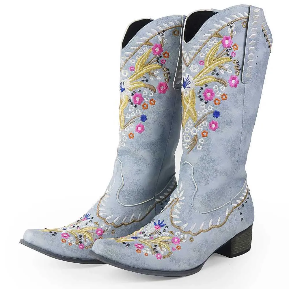 【COLOR iN ID】embroidery western boots DHgate.com:Embroidered Mixed-Color Leather Knee-High Womens