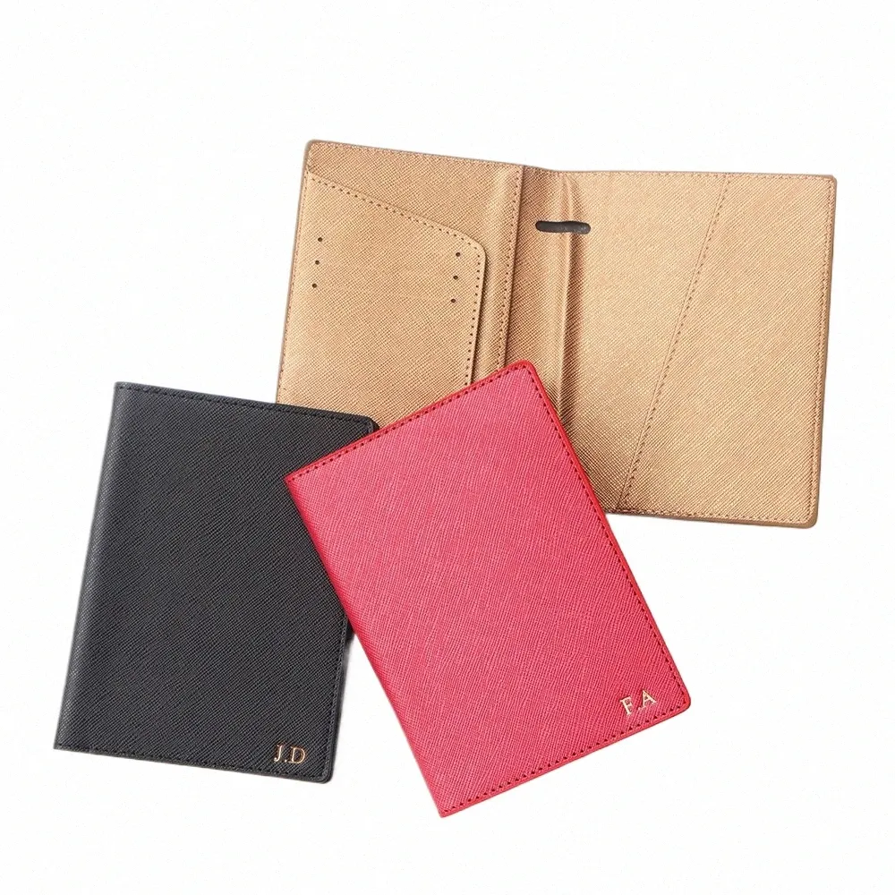 Saffiano Leather Passport Holder with Initials, Genuine Leather Travel  Document Wallet Organizer for Men Women