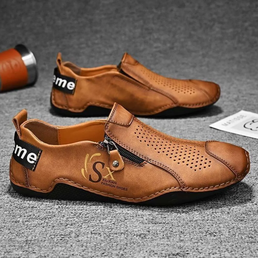 Men\'s Brown Perforated Italian Leather Slip-On Dress Shoes s-l400.jpg main image 4