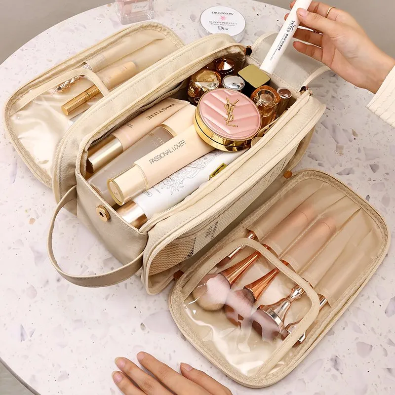 DHgate 2024Waterproof PU Leather Cosmetic Bag Portable Travel Makeup Organizer for Men and Women Large Capacity Toiletry Storage Bag Bags Luggage Accessories
