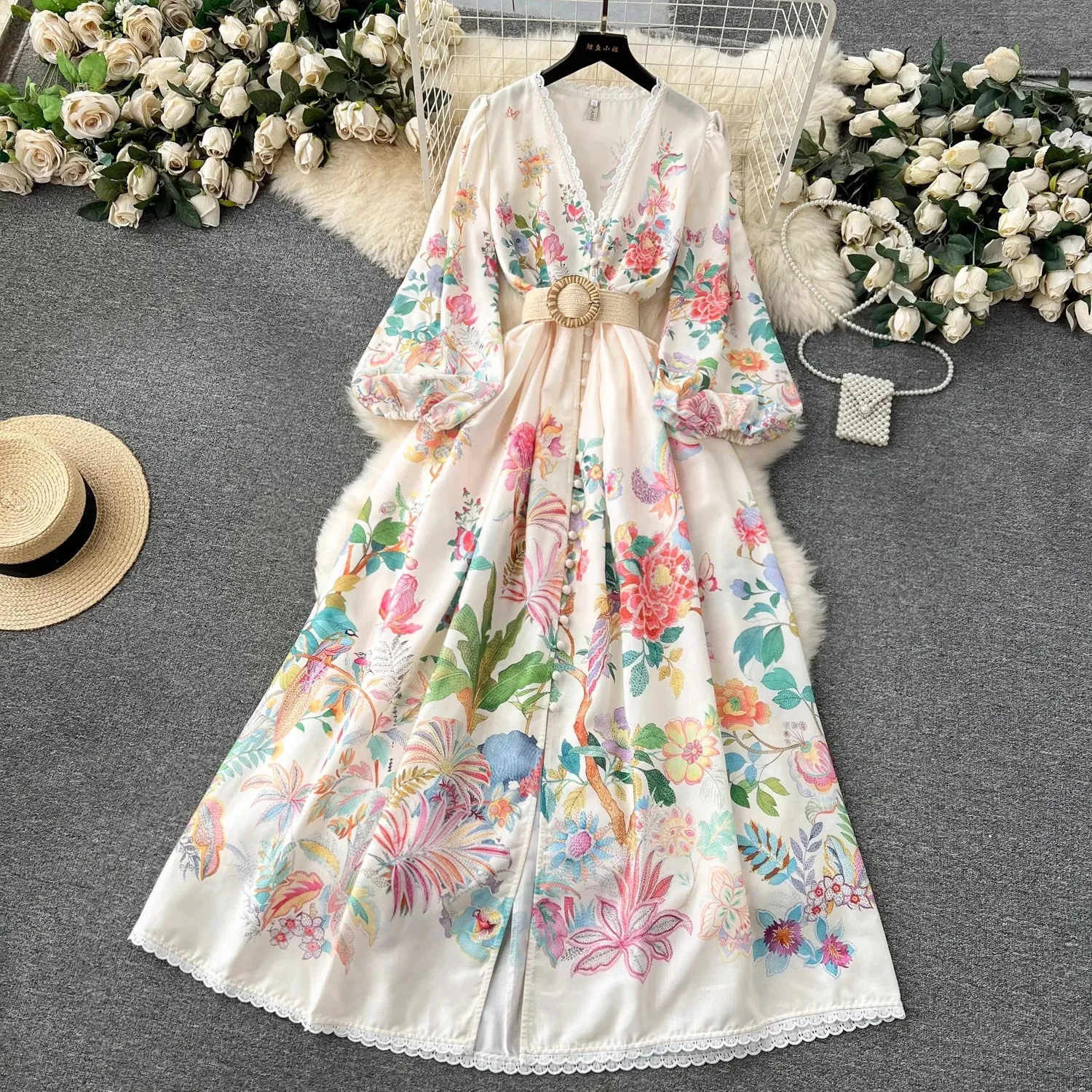 Long Sleeve Floral Maxi Dress for Women with Linen Fabric, V Neck, Lantern  Sleeves, Sash, and Embroidery from Dhgate Basic & Casual Dresses - price  46.72