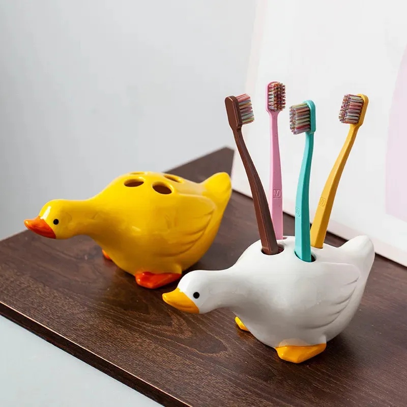 Creative Ceramic Toothbrush Holder for Kids, Cute Cartoon Duck